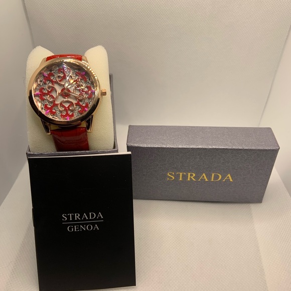 Accessories - STRADA WATCH WITH RED FAUX LEATHER BAND